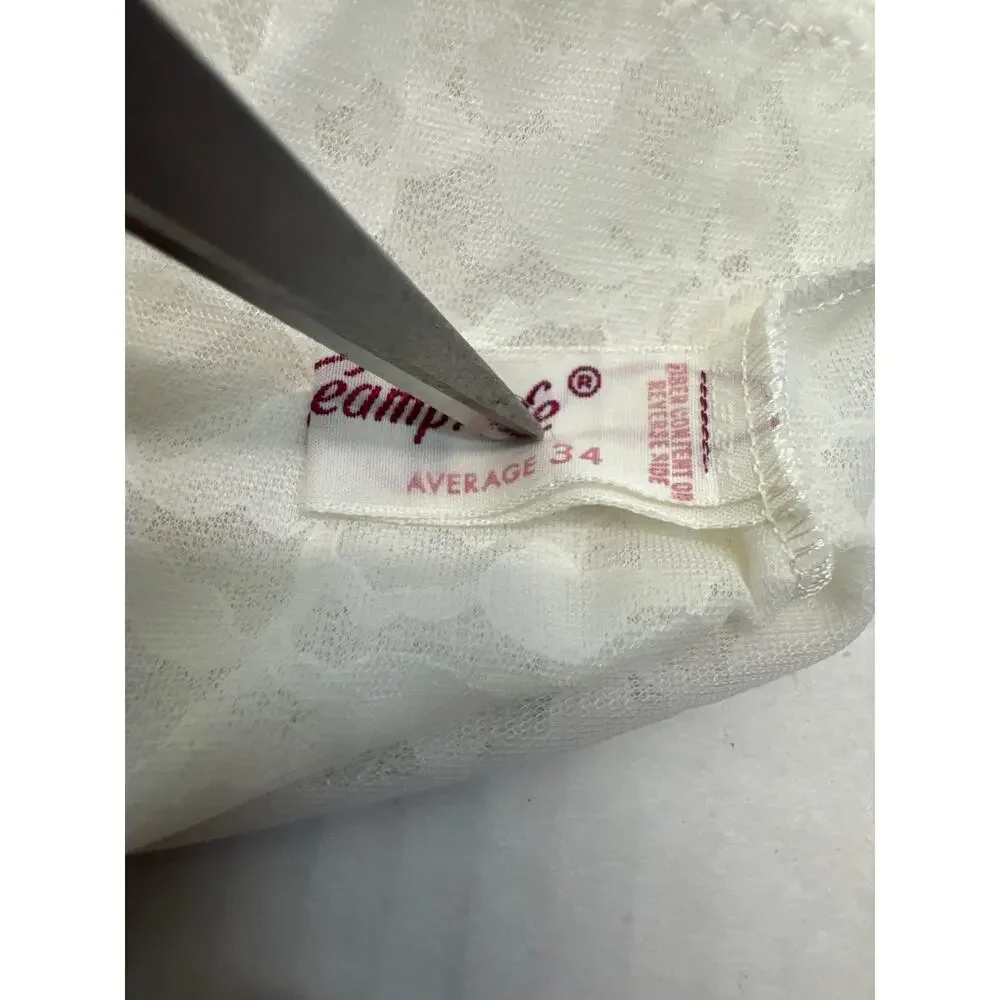 Vintage Seamprufe Womens Slip Dress Short White Satin Lace Victorian 60s Size 34